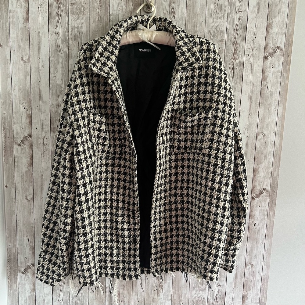 Fashion Nova Novamen Black and White Houndstooth Shacket Blazer Men’s Large